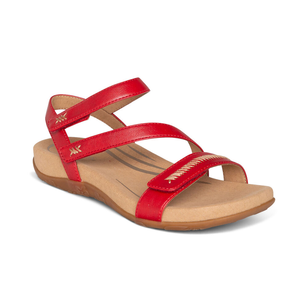 Aetrex Women's Gabby Adjustable Arch Support Sandals - Red | USA EAXKW6A